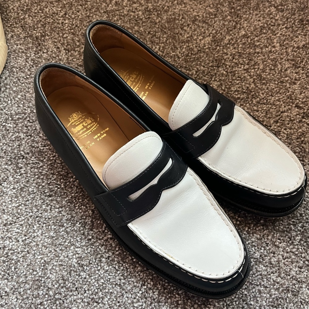 Church's Black and White Penny Loafers Flats